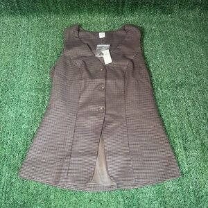 NWT GAP Recycled Longline‎ Vest Brown Check Womens Size XS